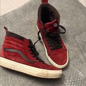 Vans Men's Burgundy and Black High-Top Sneakers
